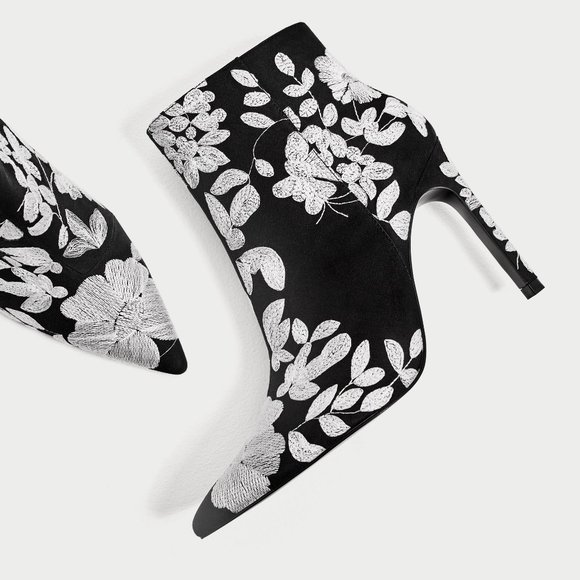 Zara Embroidered High Heel Ankle Boots - Picture 7 of 10